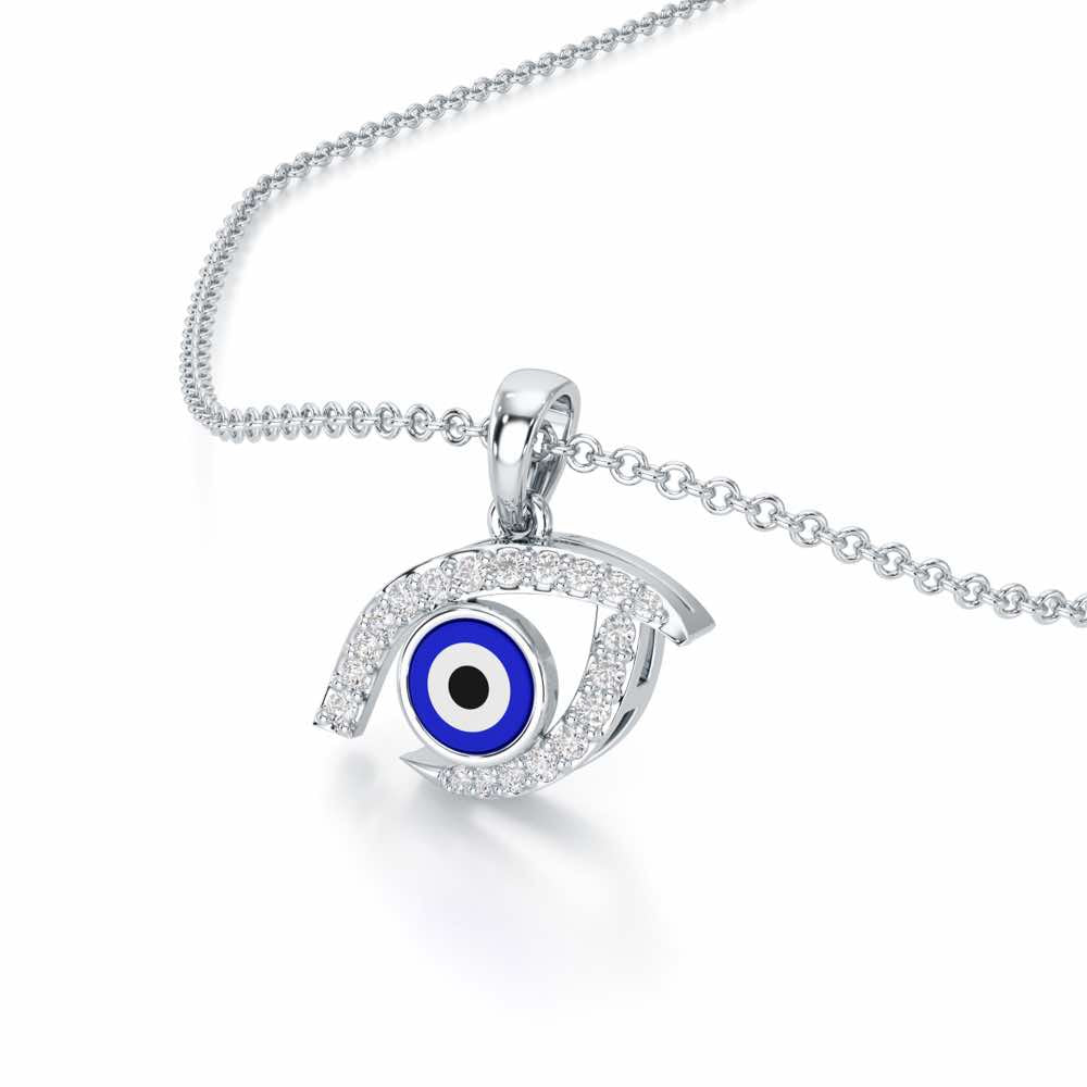 Evil Eye Charm Silver Pendant - White Gold - Image 2