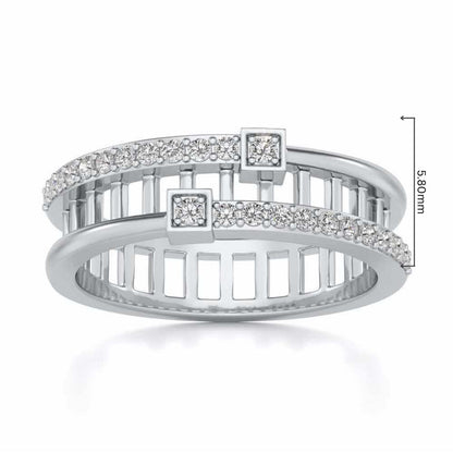 Corrugated Silver Band Ring - White Gold - Image 5