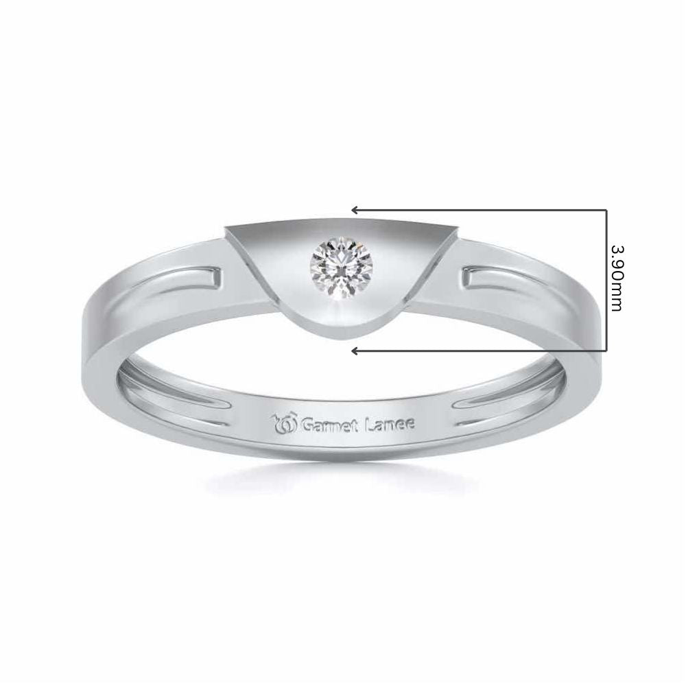 Semi-circle Solitaire Silver Ring - White Gold - Image 5