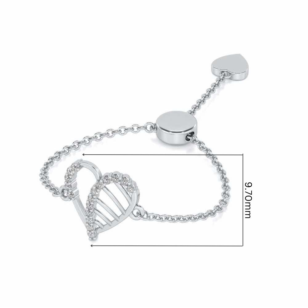 Mesh Heart Adjustable Silver Ring - White Gold - Image 5