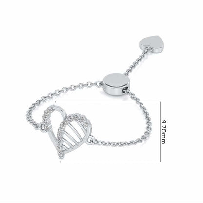 Mesh Heart Adjustable Silver Ring - White Gold - Image 5