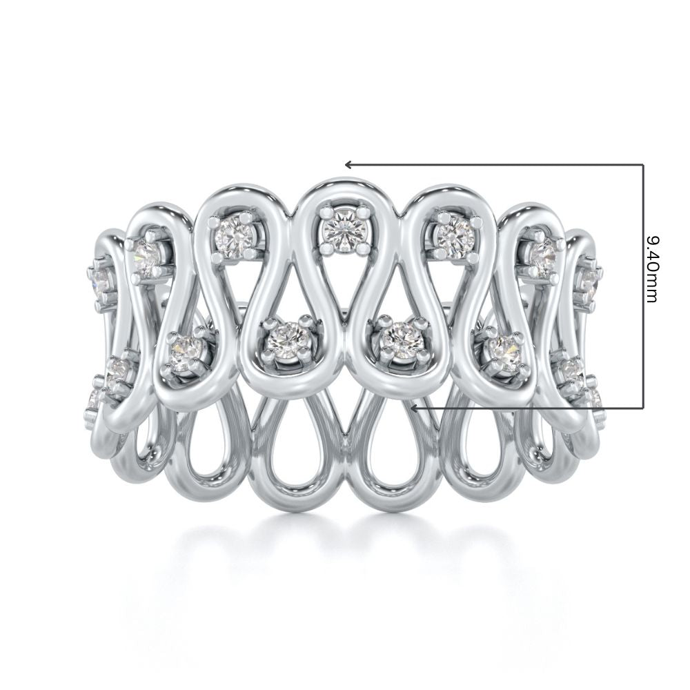 Dense Wave Silver Band Ring - White Gold - Image 2