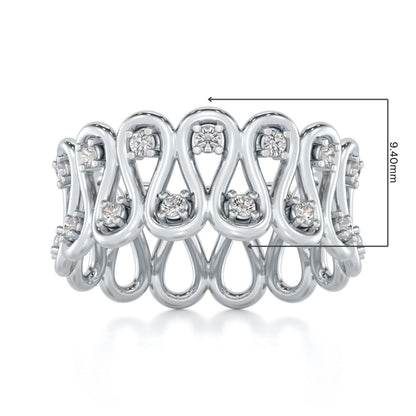 Dense Wave Silver Band Ring - White Gold - Image 2