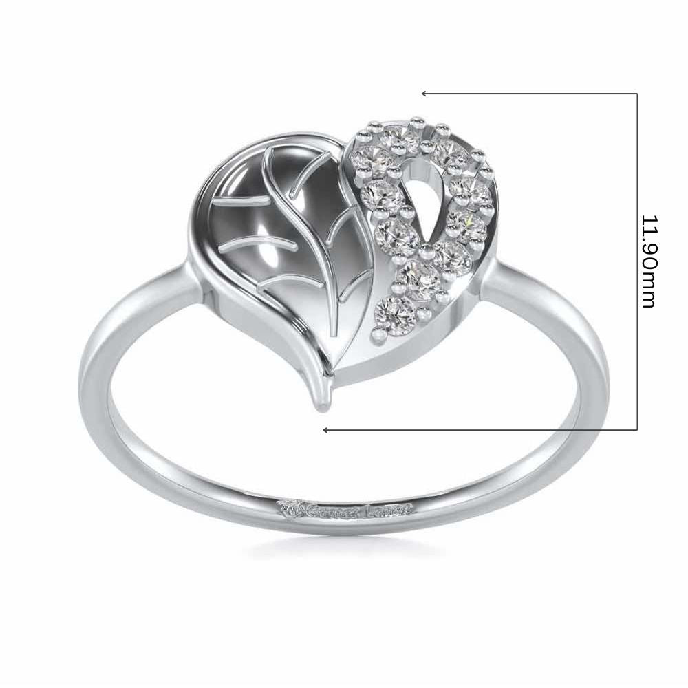 Leafy Heart Silver Ring - White Gold - Image 5