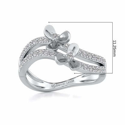 Flower Wave Silver Ring - White Gold - Image 5