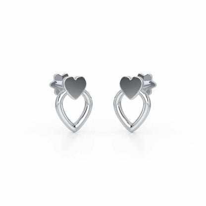 Mini Hearts Silver Earrings - White Gold - Image 2