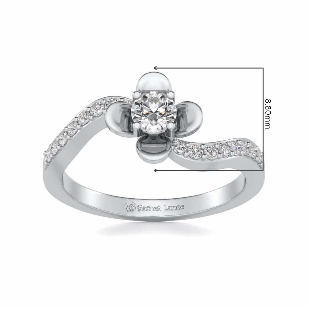 Twisted Bloom Solitaire Silver Ring - White Gold - Image 5