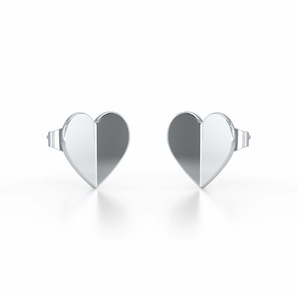 Trinket Heart Silver Earring Studs - White Gold - Image 2