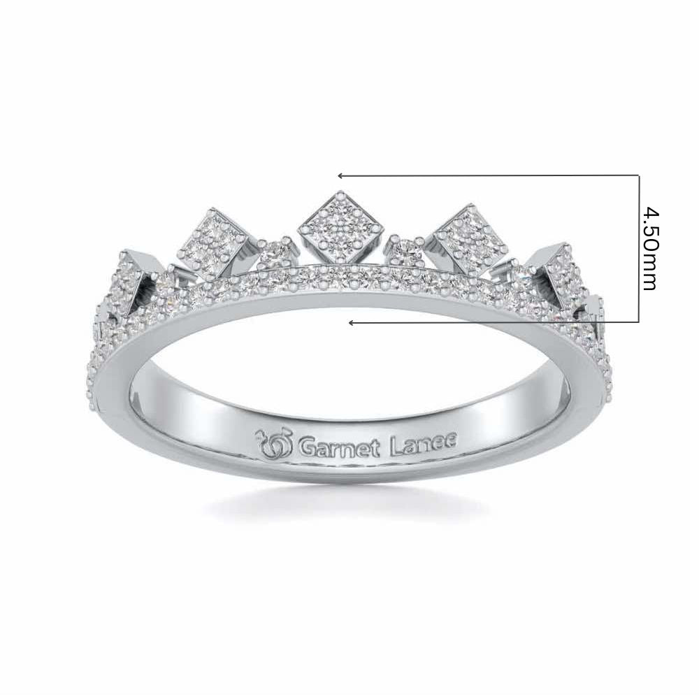 Tiny Crown Silver Band Ring - White Gold - Image 5