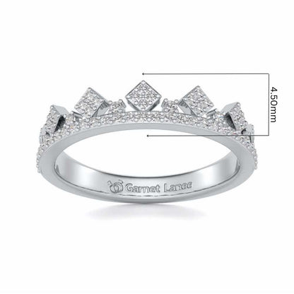 Tiny Crown Silver Band Ring - White Gold - Image 5