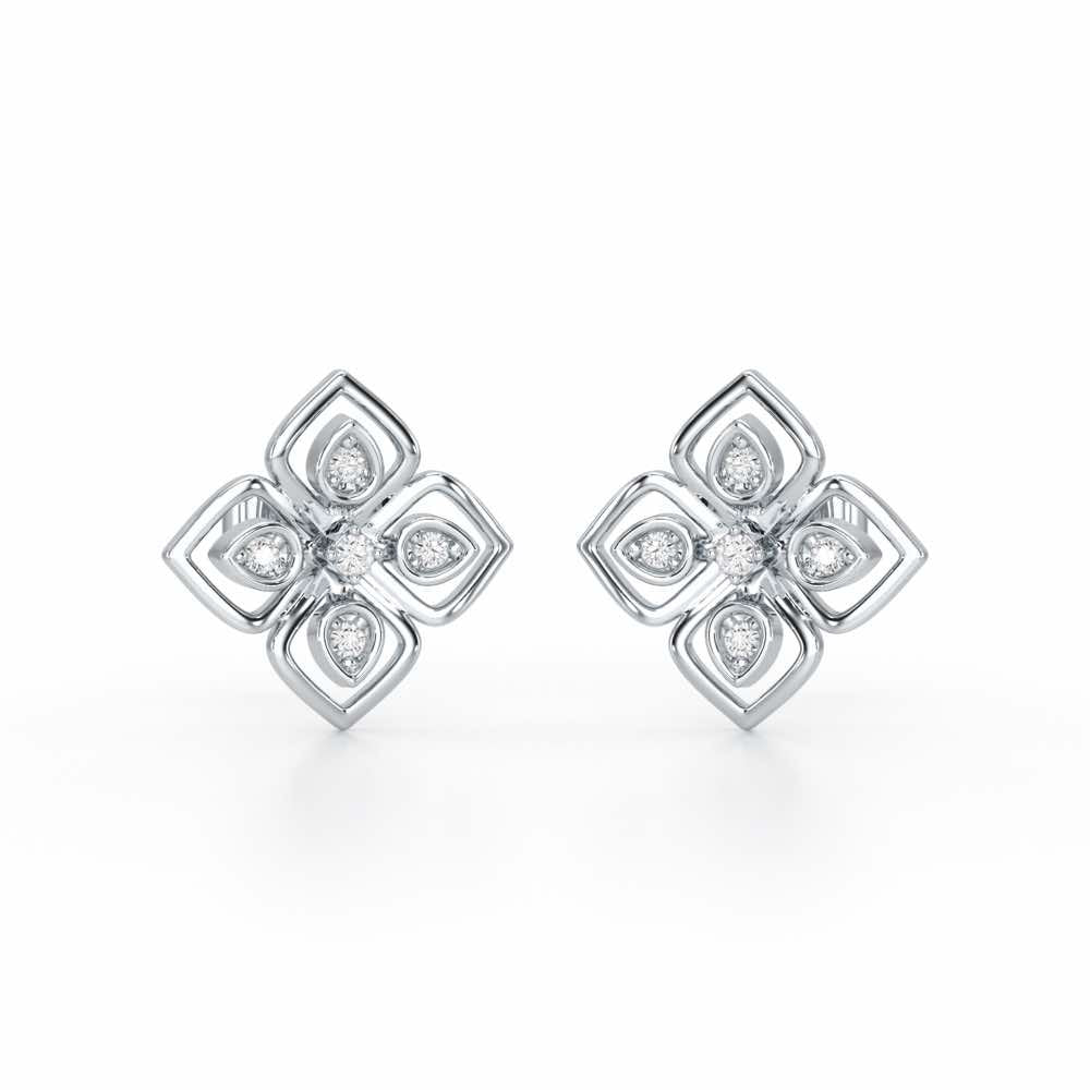 Bettie Flowers Silver Earring Studs - White Gold - Image 2