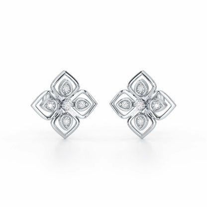 Bettie Flowers Silver Earring Studs - White Gold - Image 2