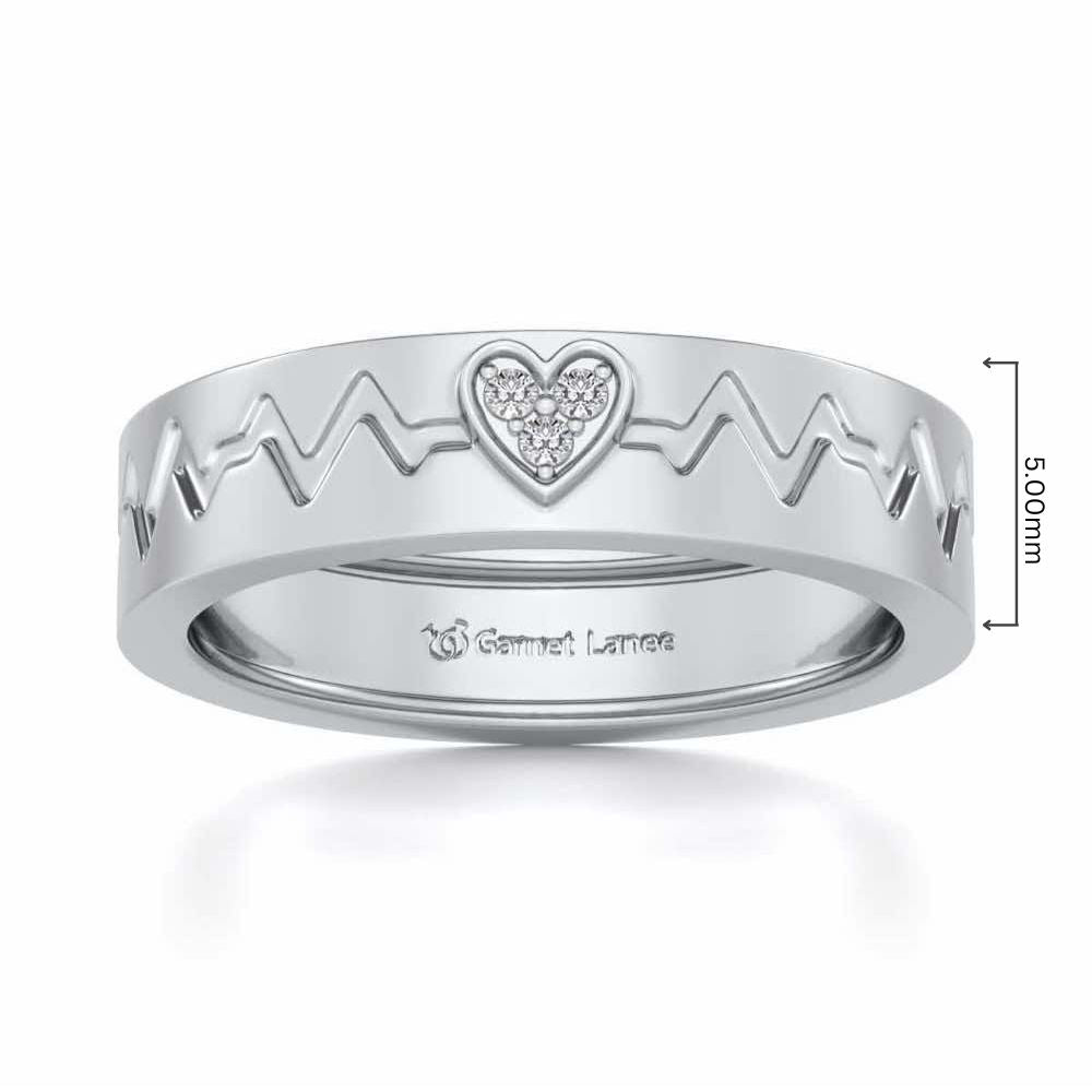Heartbeat Silver Band Ring - White Gold - Image 5