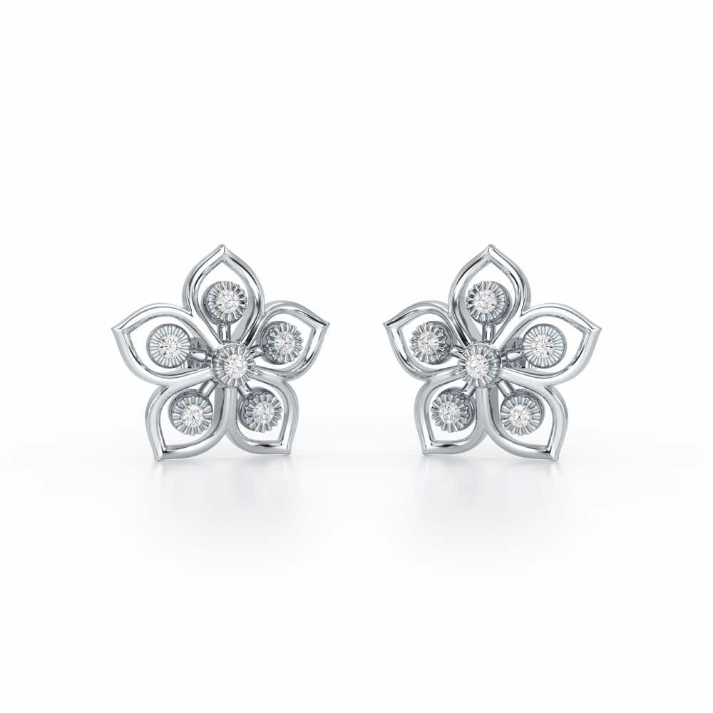 Charm Florel Silver Earring Studs - White Gold - Image 2