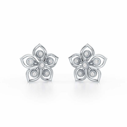 Charm Florel Silver Earring Studs - White Gold - Image 2
