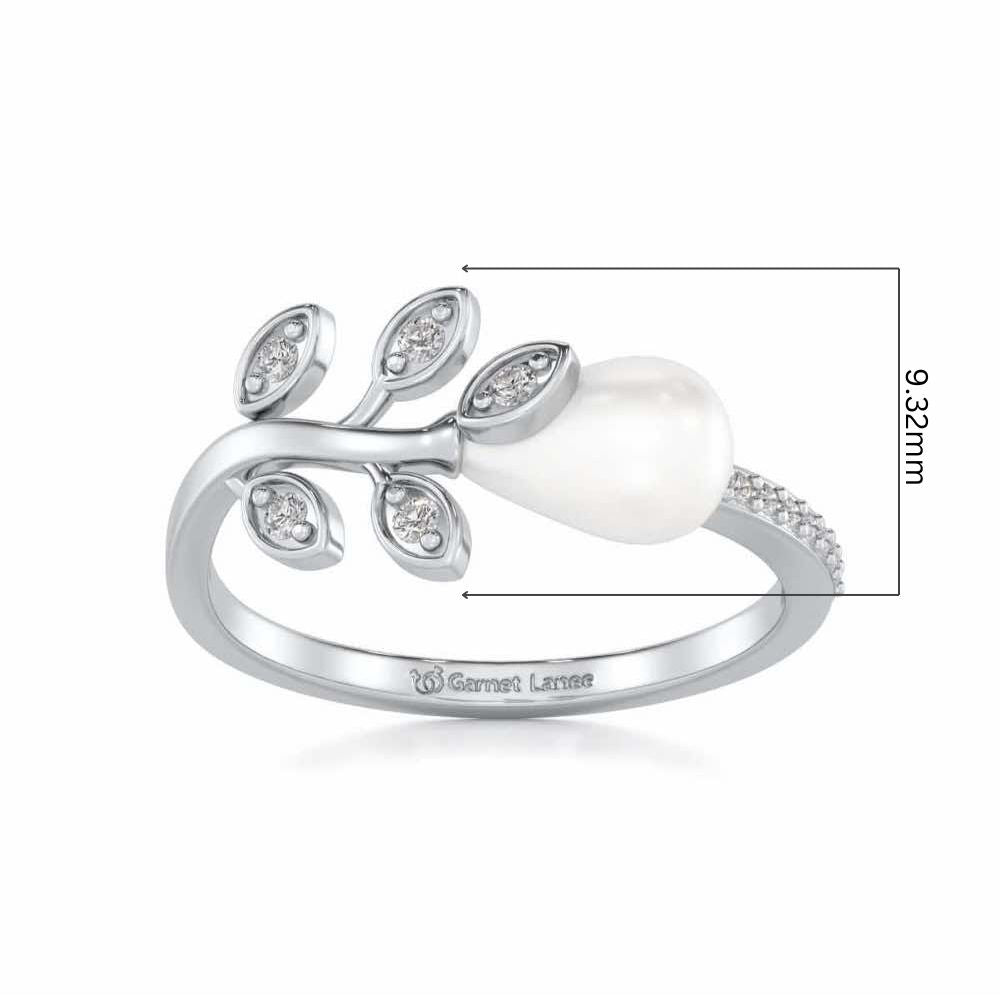 Budding Silver Pearl Ring - White Gold - Image 5