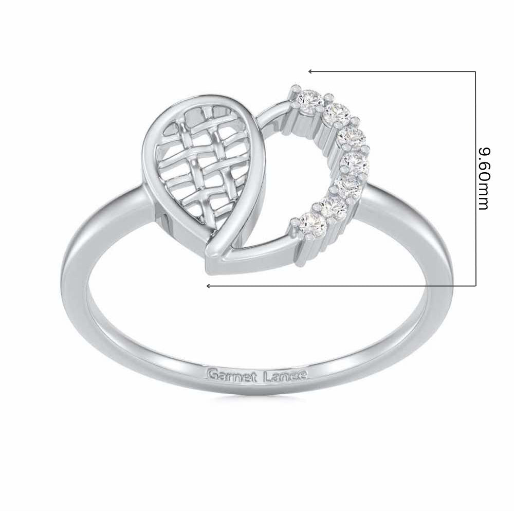 Checkered Heart Silver Ring - White Gold - Image 5