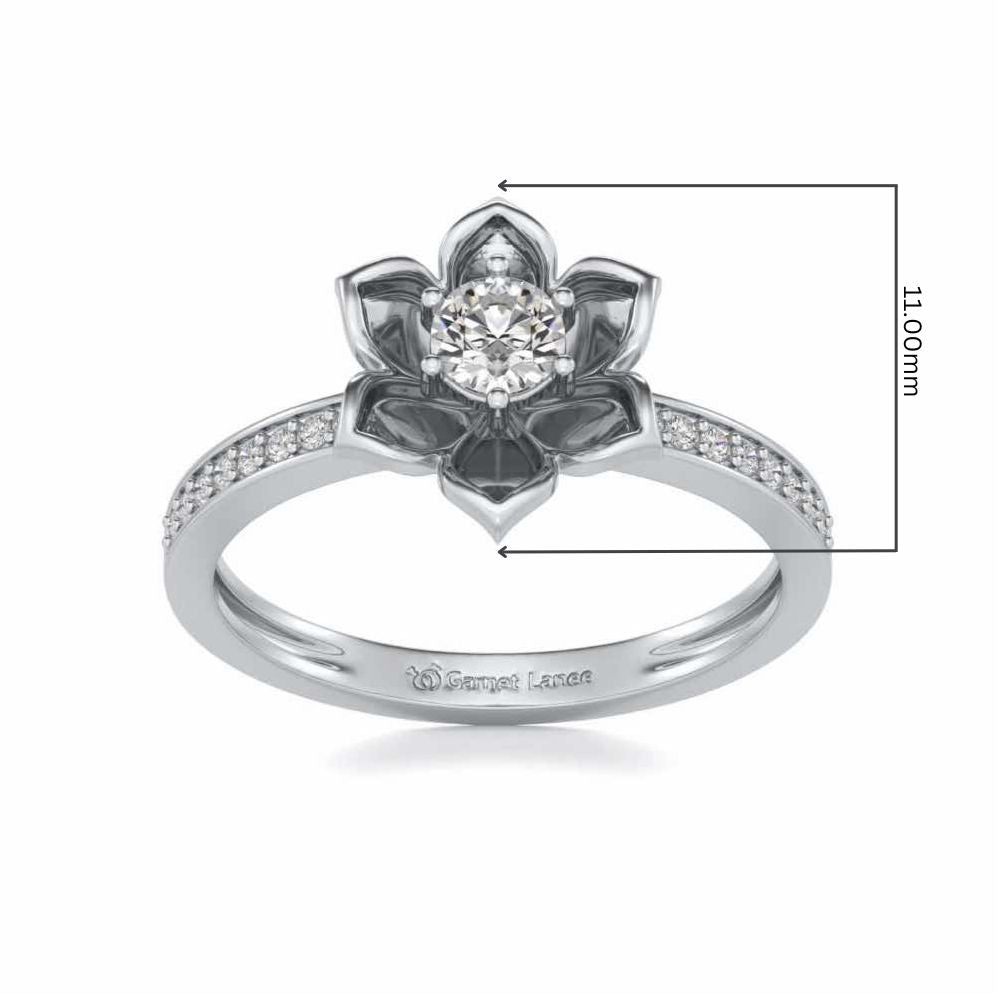 Bloomed Lotus Solitaire Silver Ring - White Gold - Image 5