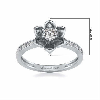 Bloomed Lotus Solitaire Silver Ring - White Gold - Image 5