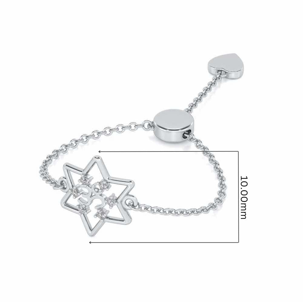 Om Star Adjustable Silver Ring - White Gold - Image 5