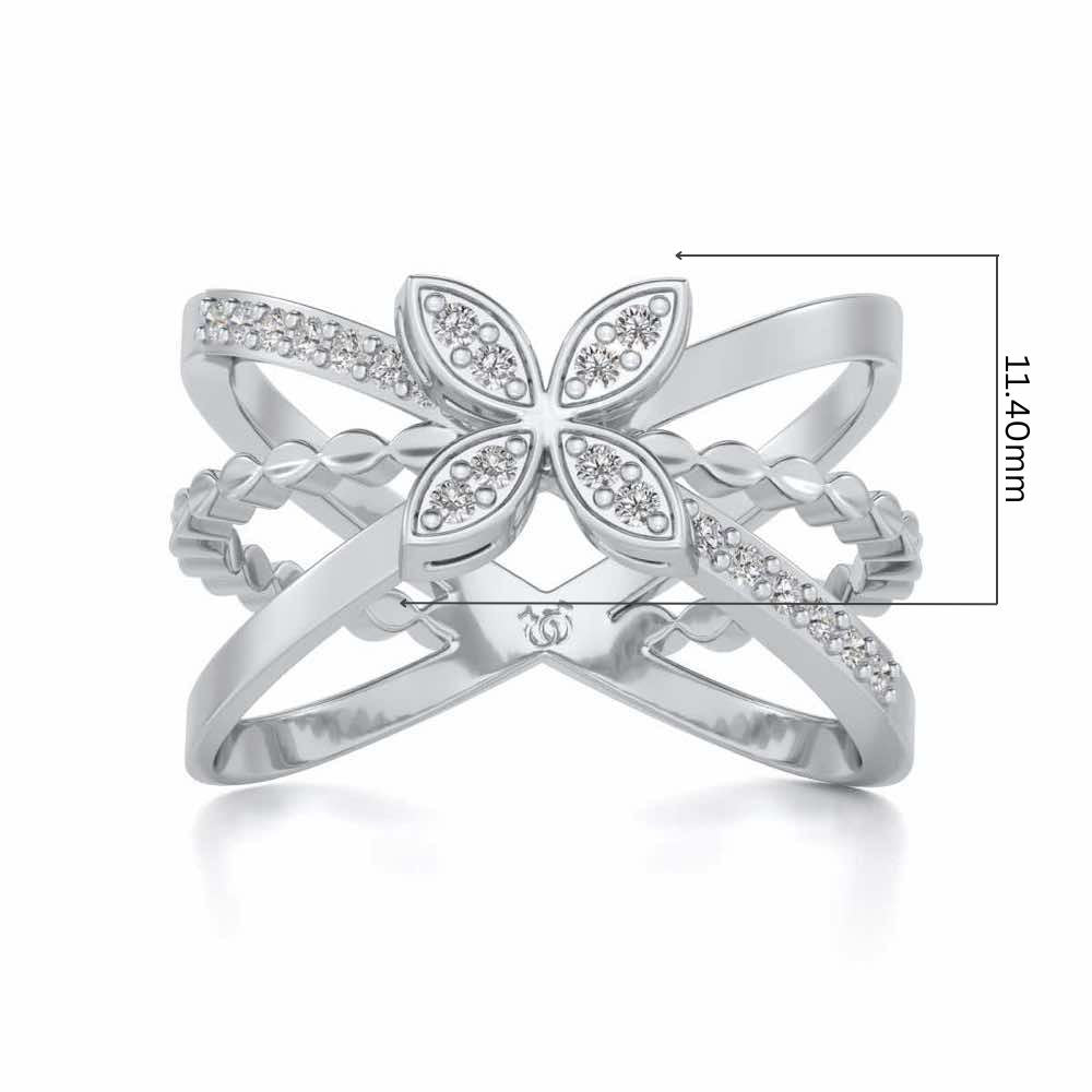 Three Branch Flower Silver Ring - White Gold - Image 5