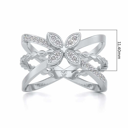Three Branch Flower Silver Ring - White Gold - Image 5