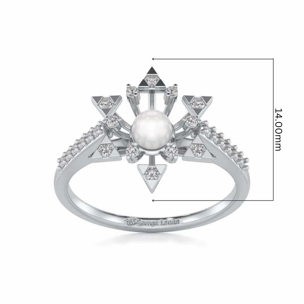 Snow Flake Silver Pearl Ring - White Gold - Image 5