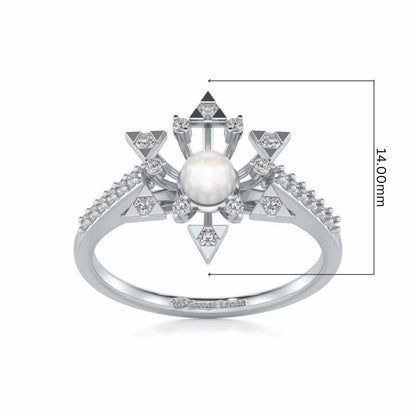 Snow Flake Silver Pearl Ring - White Gold - Image 5