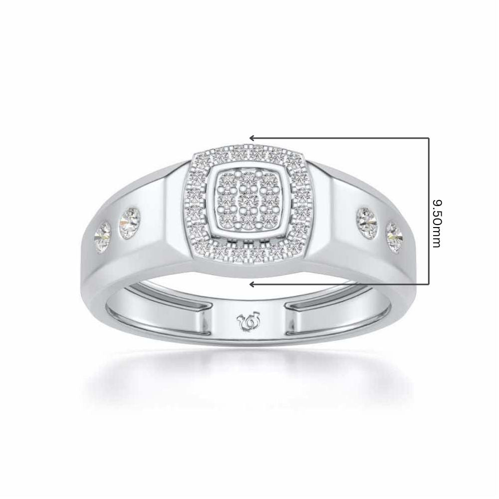 Cued Square Silver Ring For Men - White Gold - Image 5