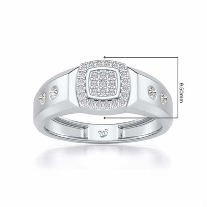 Cued Square Silver Ring For Men - White Gold - Image 5