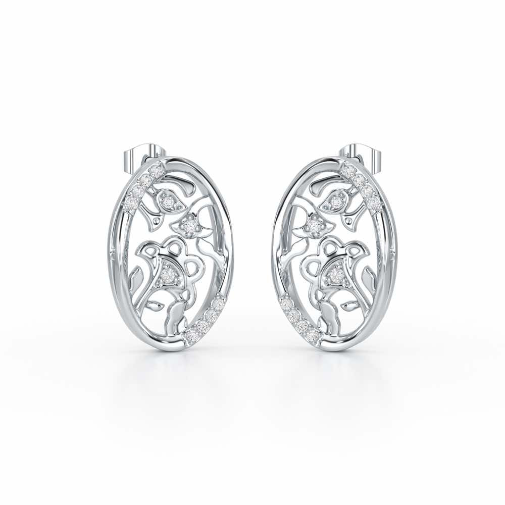 Ornate Glow Silver Earring Studs - White Gold - Image 2