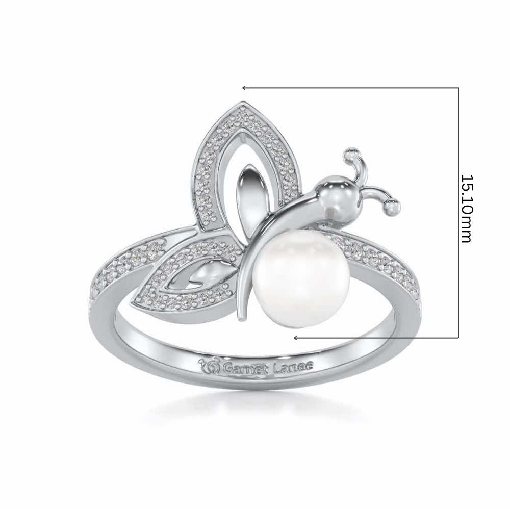 Winged Silver Pearl Ring - White Gold - Image 5