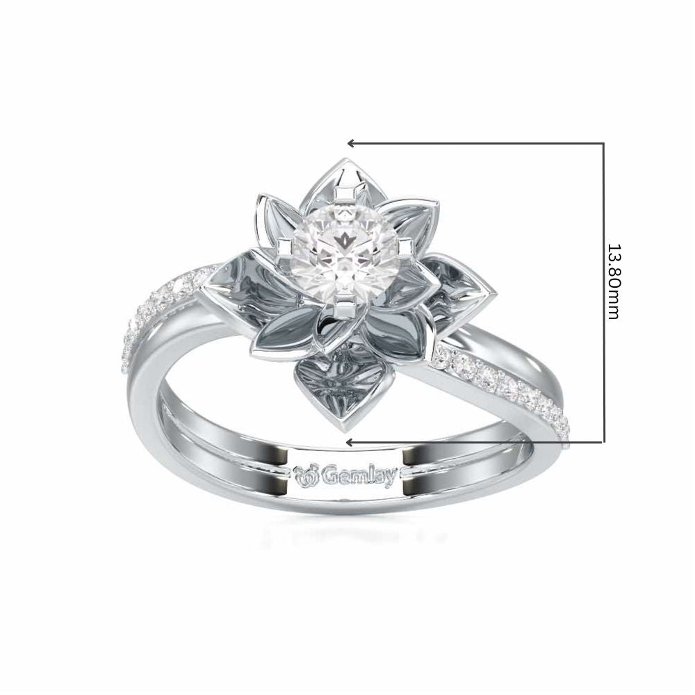 Graceful Flower Solitaire Ring - White Gold - Image 5