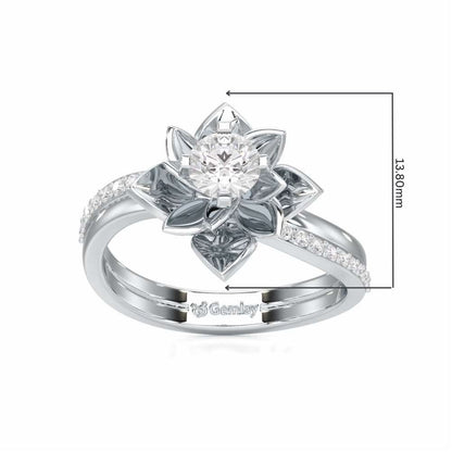Graceful Flower Solitaire Ring - White Gold - Image 5