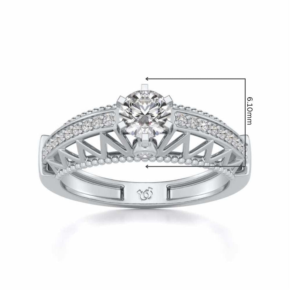 Spiked Glow Solitaire Silver Ring - White Gold - Image 5