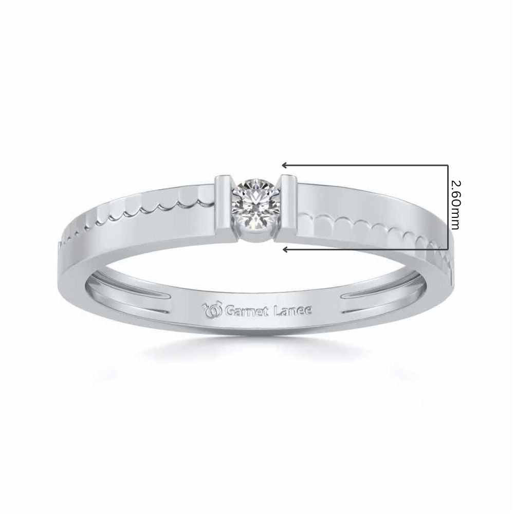 Edged Solitaire Silver Ring - White Gold - Image 5