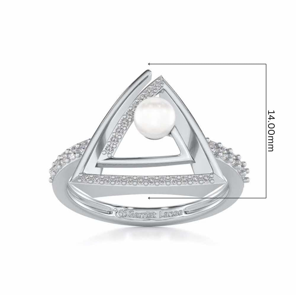 Trigoned Silver Pearl Ring - White Gold - Image 5