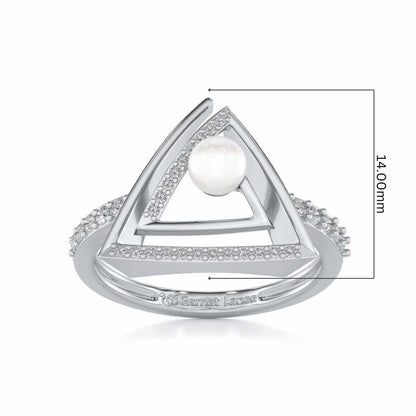 Trigoned Silver Pearl Ring - White Gold - Image 5