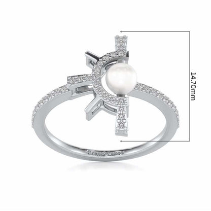 Semi Sun Silver Pearl Ring - White Gold - Image 5