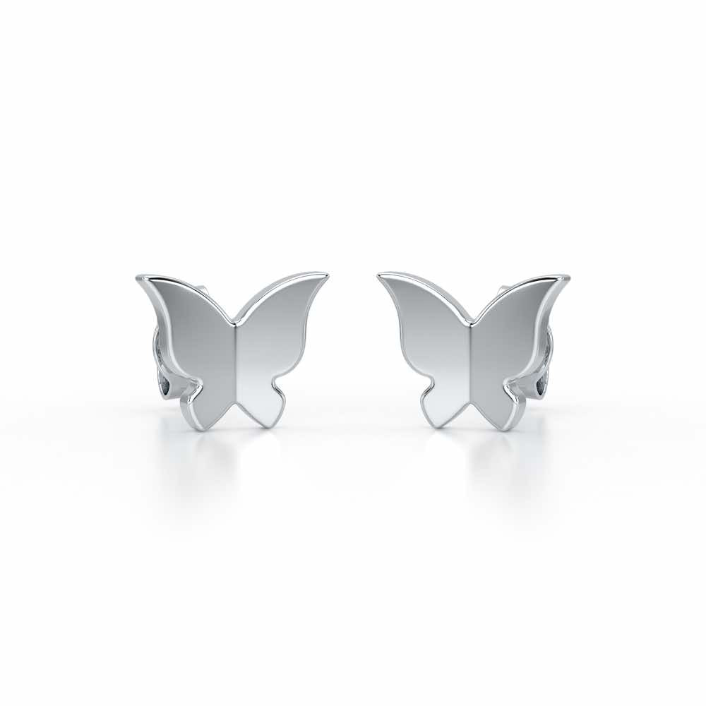 Small Butterflies Silver Earring Studs - White Gold - Image 2