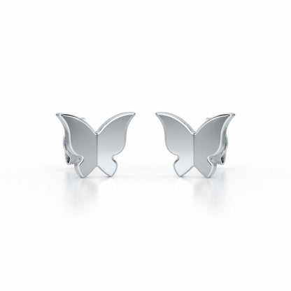 Small Butterflies Silver Earring Studs - White Gold - Image 2