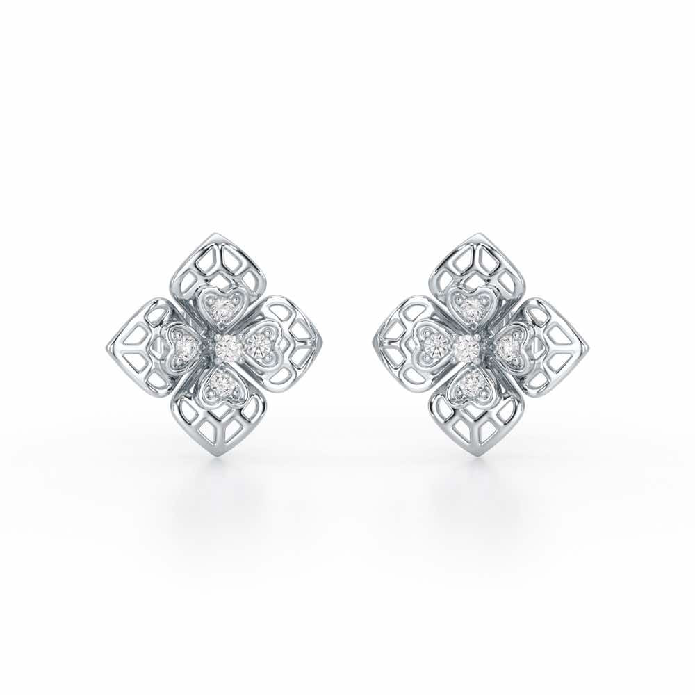 Delicate Petals Silver Earring Studs - White Gold - Image 2