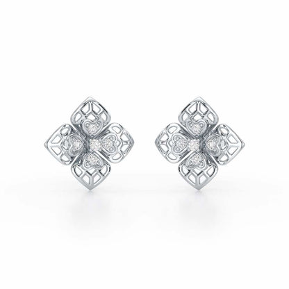 Delicate Petals Silver Earring Studs - White Gold - Image 2