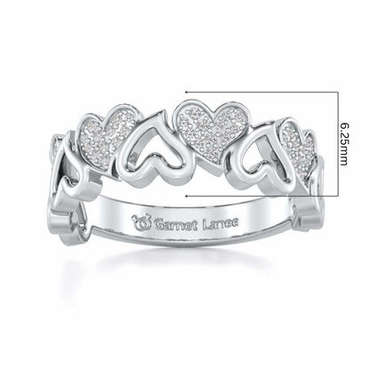 Heart Line Silver Band Ring - White Gold - Image 5