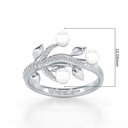 Life Tree Silver Pearl Ring - White Gold - Image 5