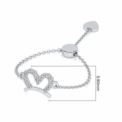 Semi-Heart Adjustable Silver Ring - White Gold - Image 5