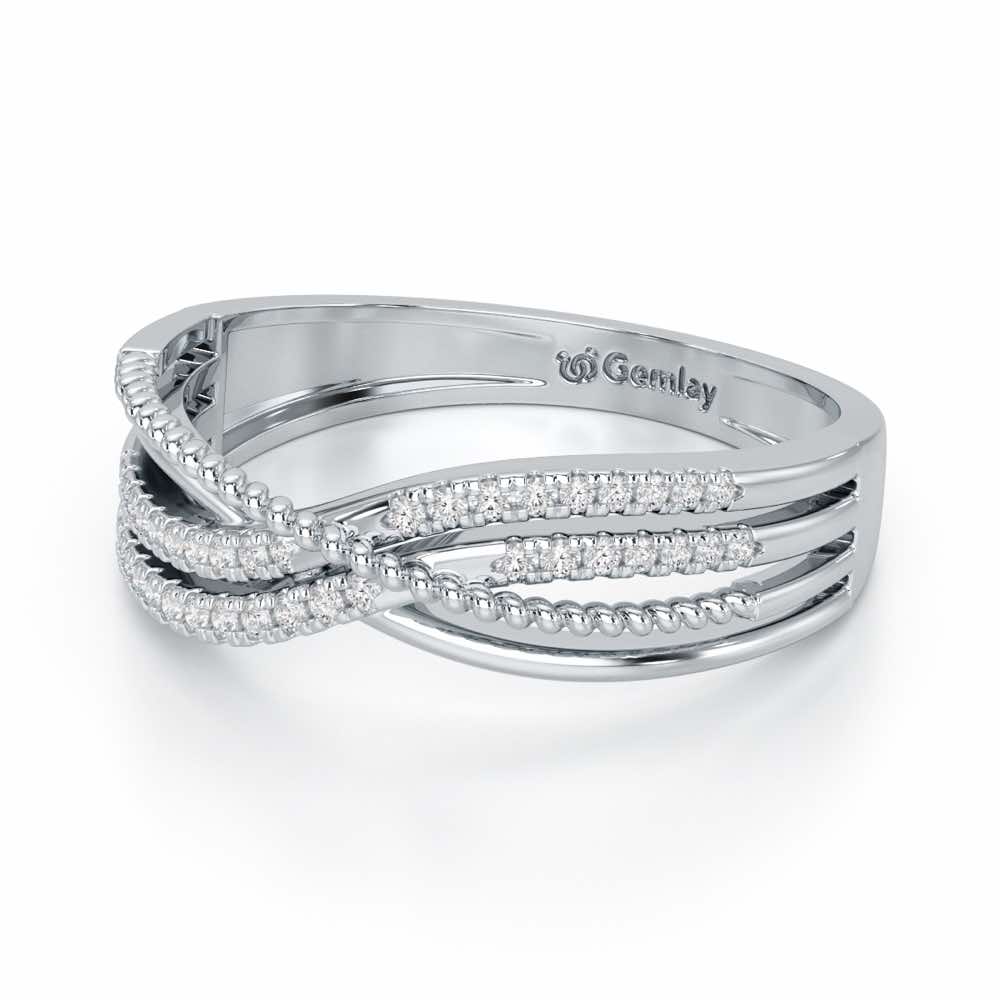Crssing Wave Silver Ring - White Gold - Image 3