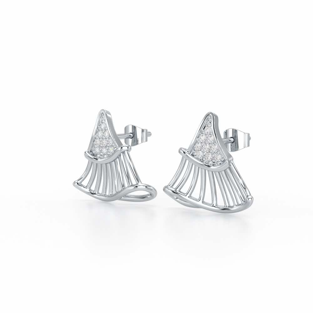 Shiny Skirts Silver Earring Studs - White Gold - Image 3