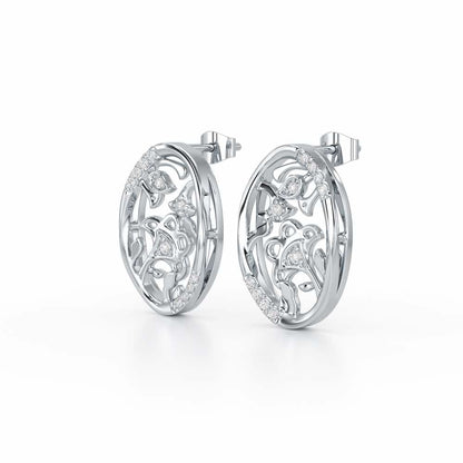 Ornate Glow Silver Earring Studs - White Gold - Image 3