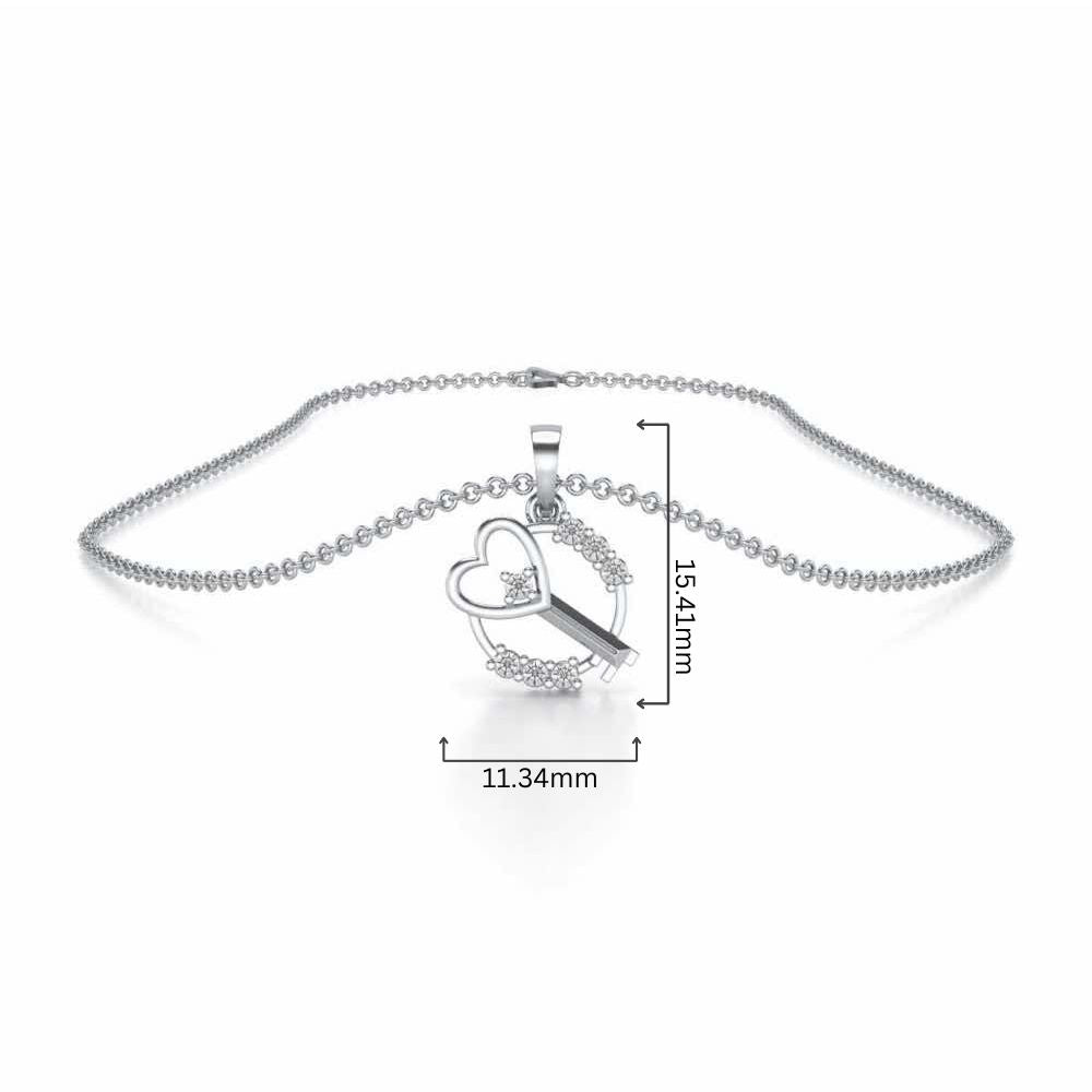 Heart Key Silver Pendant - White Gold - Image 4
